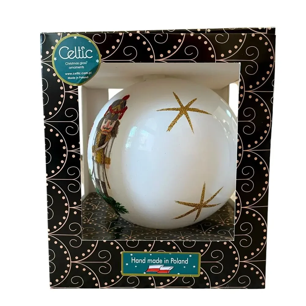 Hand Blown in Poland Glass NUTCRACKER Christmas Ornament Large 6in Glittery New